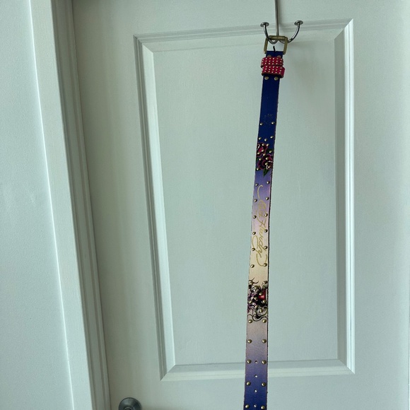 Ed Hardy Leather Belt – Ombre Blue & Pink Studded – Size M - Picture 1 of 8